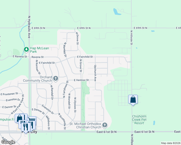 map of restaurants, bars, coffee shops, grocery stores, and more near 2543 E Burlington Ct in Park City