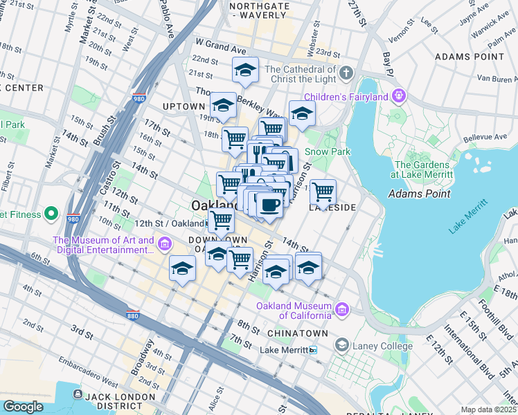map of restaurants, bars, coffee shops, grocery stores, and more near 1508 Webster Street in Oakland