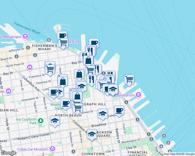map of restaurants, bars, coffee shops, grocery stores, and more near in San Francisco