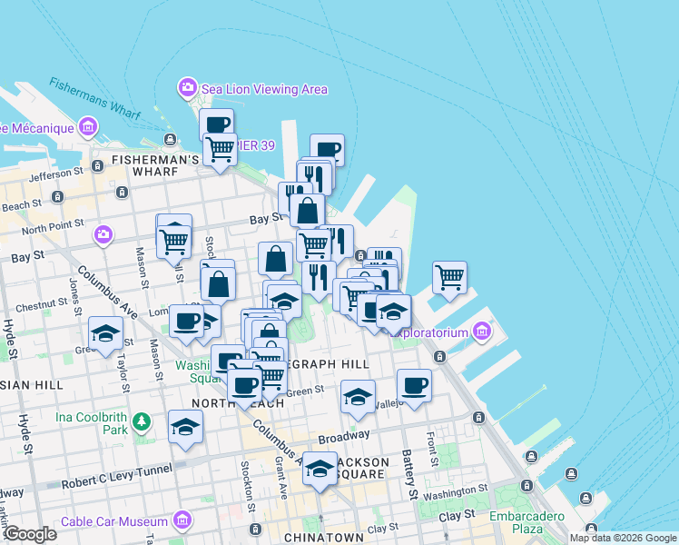 map of restaurants, bars, coffee shops, grocery stores, and more near in San Francisco
