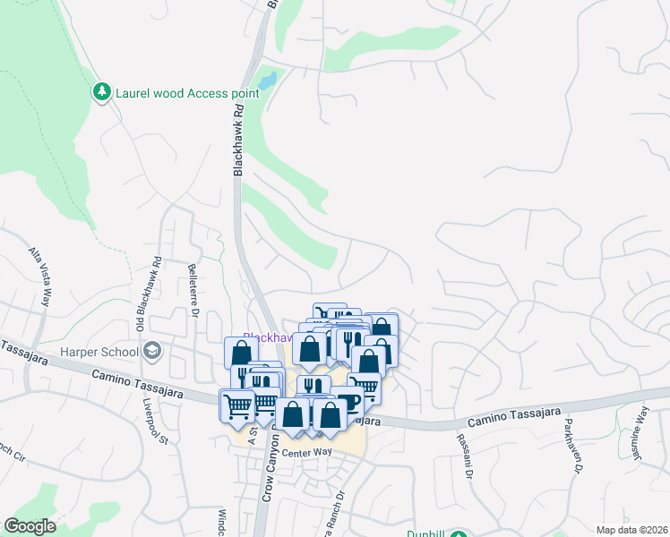 map of restaurants, bars, coffee shops, grocery stores, and more near 409 Full Moon Way in Danville