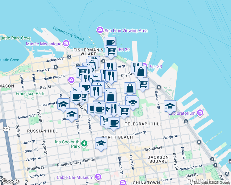 map of restaurants, bars, coffee shops, grocery stores, and more near in San Francisco
