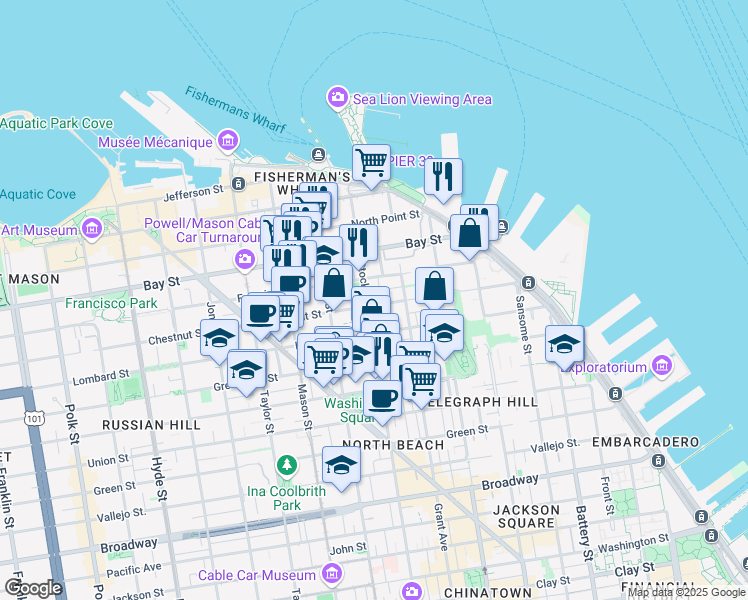 map of restaurants, bars, coffee shops, grocery stores, and more near in San Francisco