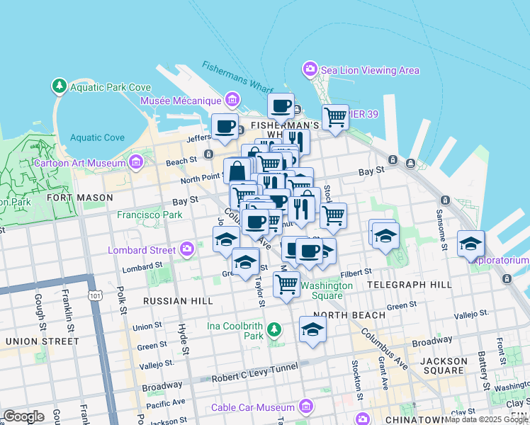 map of restaurants, bars, coffee shops, grocery stores, and more near in San Francisco