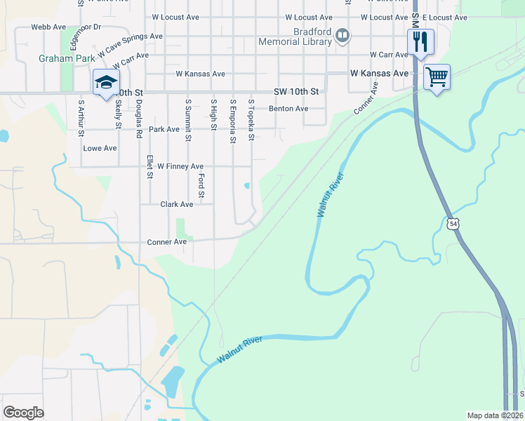 map of restaurants, bars, coffee shops, grocery stores, and more near 1290 South Topeka Street in El Dorado