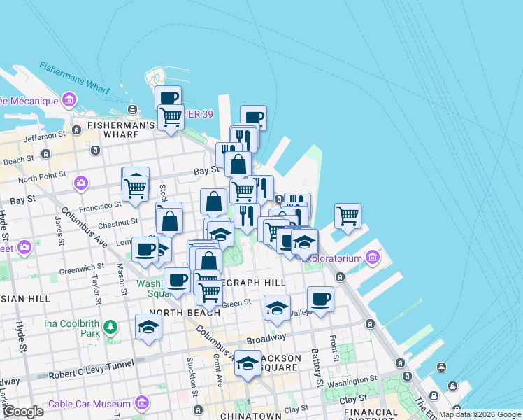 map of restaurants, bars, coffee shops, grocery stores, and more near in San Francisco