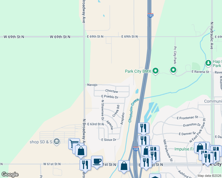 map of restaurants, bars, coffee shops, grocery stores, and more near 196 Choctaw in Park City