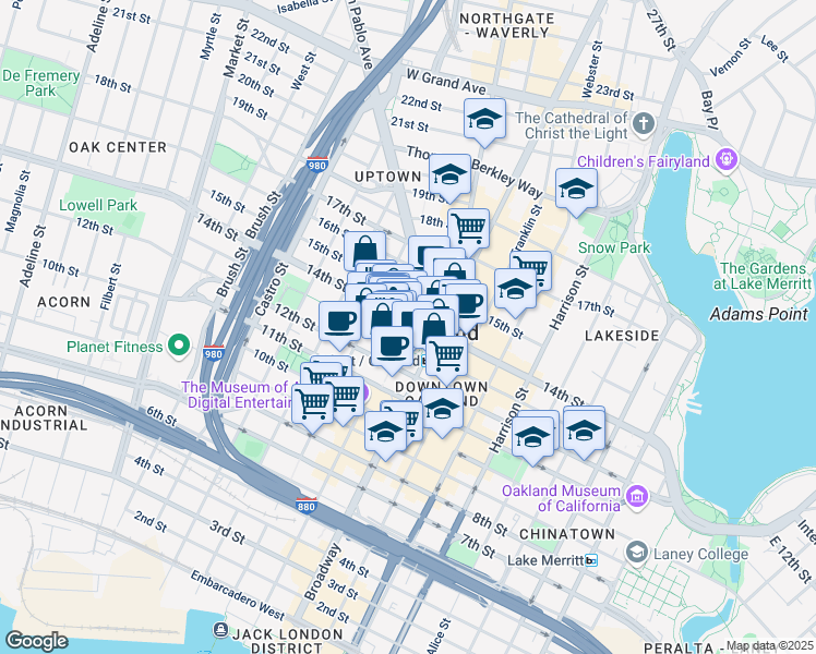 map of restaurants, bars, coffee shops, grocery stores, and more near 475 14th Street in Oakland