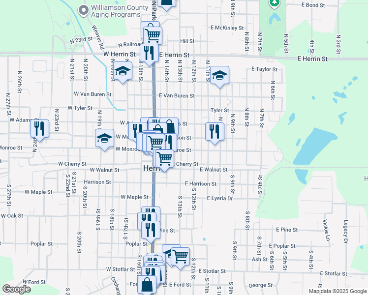 map of restaurants, bars, coffee shops, grocery stores, and more near 200 North 13th Street in Herrin