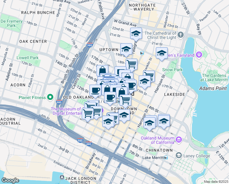 map of restaurants, bars, coffee shops, grocery stores, and more near 475 14th Street in Oakland