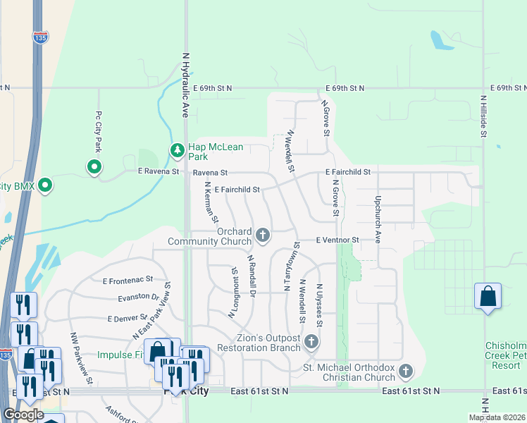 map of restaurants, bars, coffee shops, grocery stores, and more near 6537-6799 North Scottsville Street in Park City