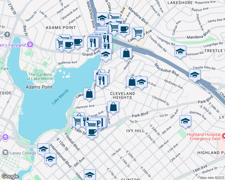 map of restaurants, bars, coffee shops, grocery stores, and more near 609 Brooklyn Avenue in Oakland