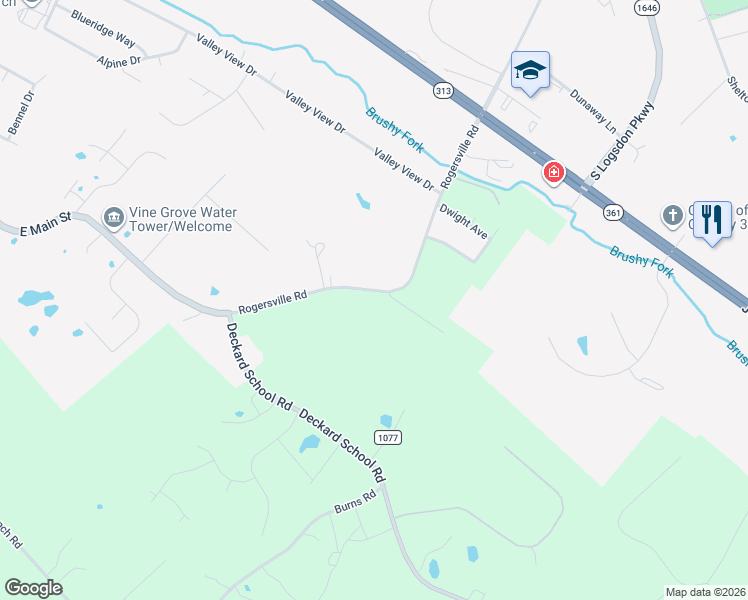 map of restaurants, bars, coffee shops, grocery stores, and more near 1936 Rogersville Road in Radcliff