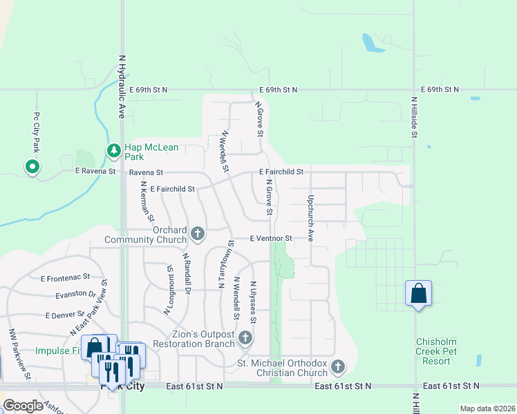 map of restaurants, bars, coffee shops, grocery stores, and more near 6618 North Wendell Street in Park City