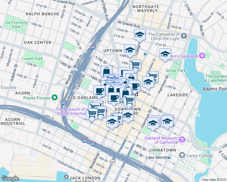 map of restaurants, bars, coffee shops, grocery stores, and more near 475 14th Street in Oakland