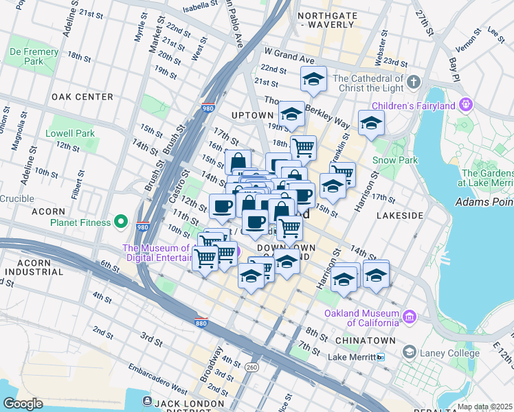 map of restaurants, bars, coffee shops, grocery stores, and more near 505 14th Street in Oakland