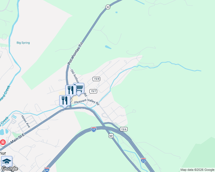 map of restaurants, bars, coffee shops, grocery stores, and more near 231 Manor Dr in White Sulphur Springs
