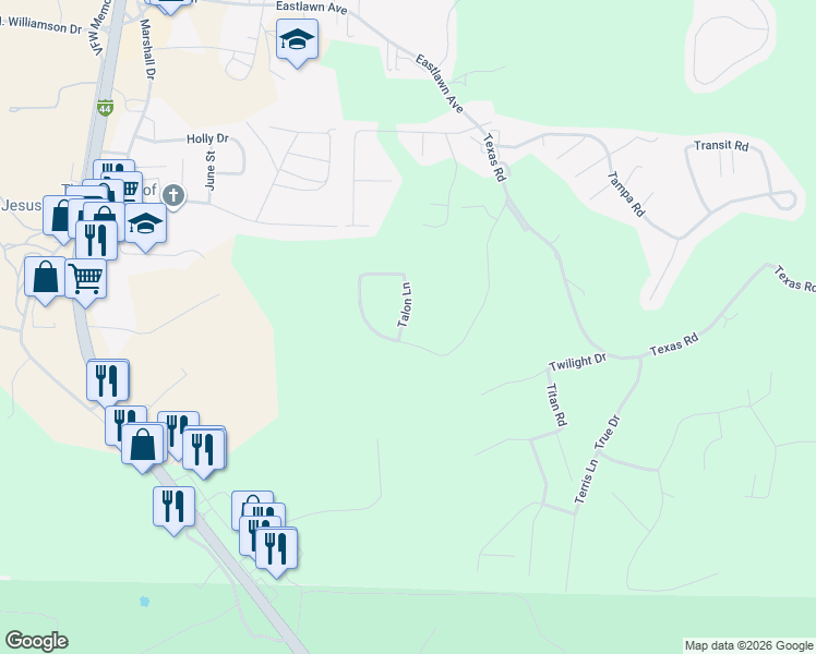 map of restaurants, bars, coffee shops, grocery stores, and more near 24450 Trolley Lane in Saint Robert