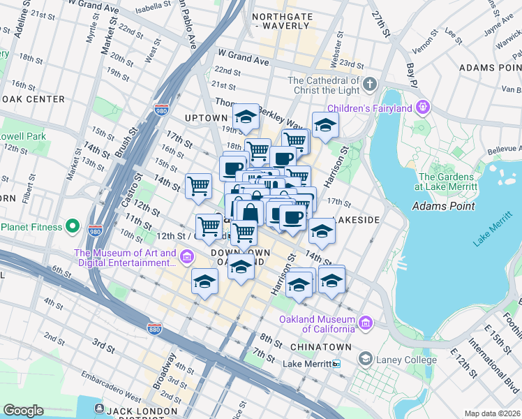 map of restaurants, bars, coffee shops, grocery stores, and more near 405 15th Street in Oakland