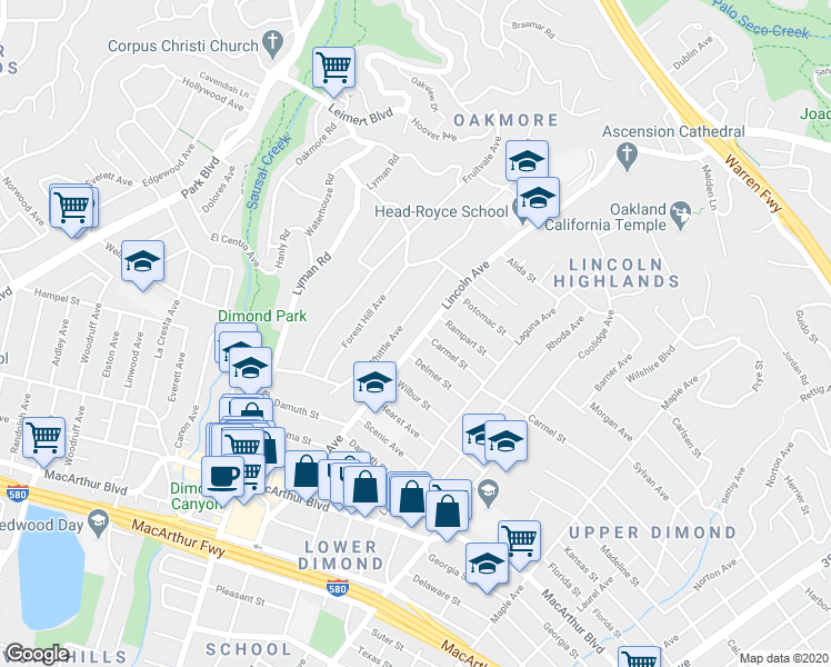 map of restaurants, bars, coffee shops, grocery stores, and more near 4009 Lincoln Avenue in Oakland