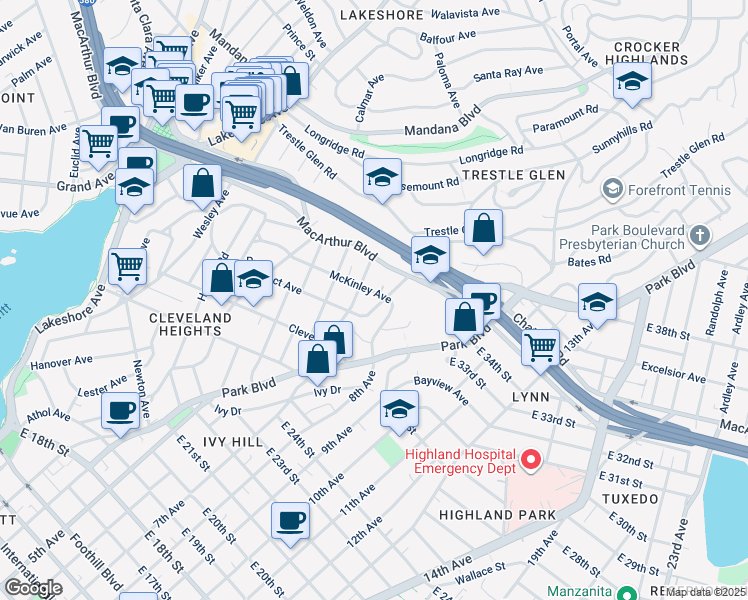 map of restaurants, bars, coffee shops, grocery stores, and more near 900 Prospect Avenue in Oakland