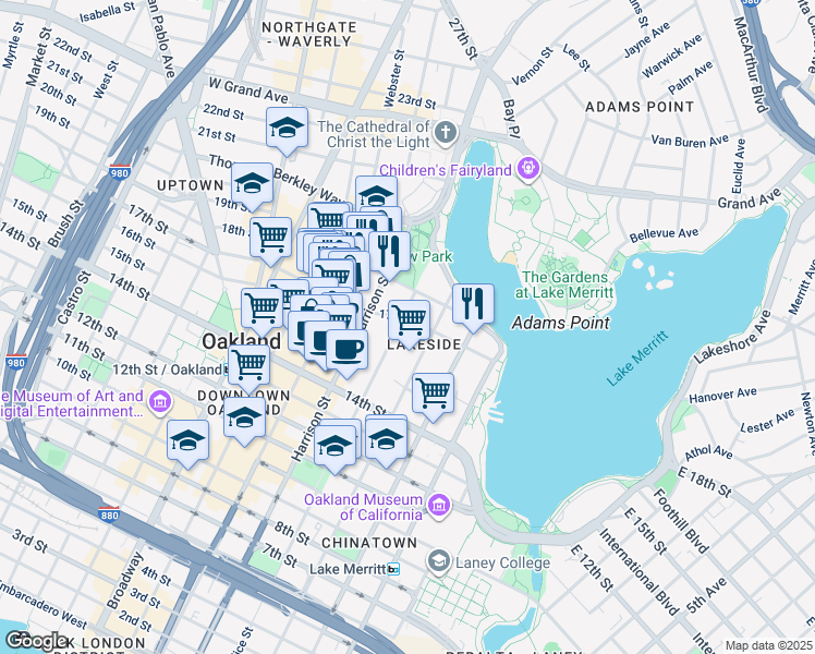 map of restaurants, bars, coffee shops, grocery stores, and more near 1546 Alice Street in Oakland