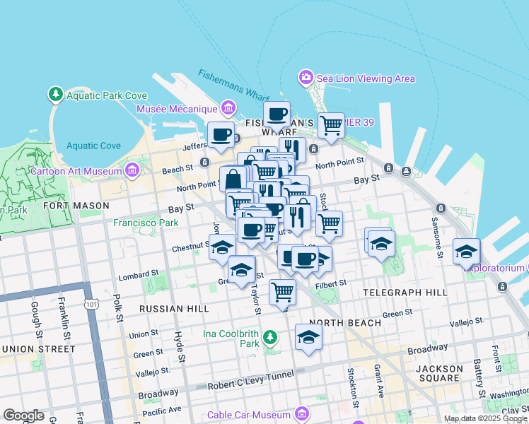 map of restaurants, bars, coffee shops, grocery stores, and more near in San Francisco