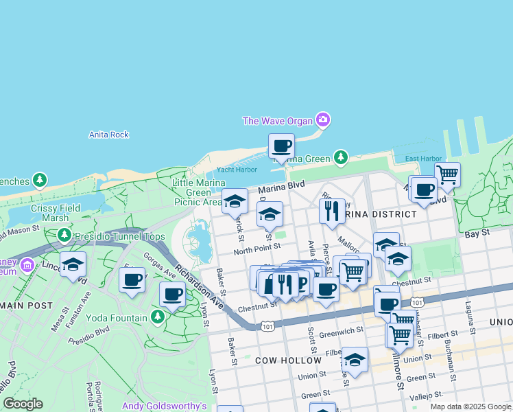 map of restaurants, bars, coffee shops, grocery stores, and more near in San Francisco