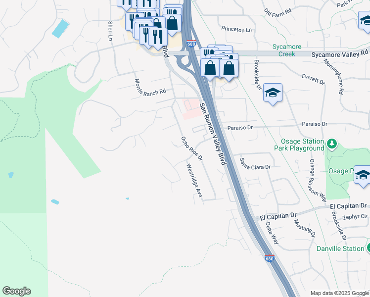 map of restaurants, bars, coffee shops, grocery stores, and more near 208 Midland Way in Danville