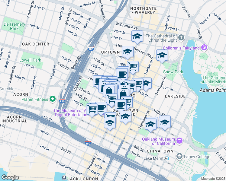 map of restaurants, bars, coffee shops, grocery stores, and more near 505 14th Street in Oakland