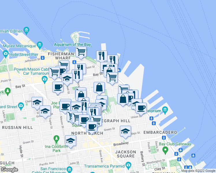 map of restaurants, bars, coffee shops, grocery stores, and more near 1701-1725 Montgomery St in San Francisco