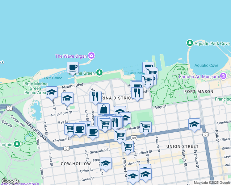 map of restaurants, bars, coffee shops, grocery stores, and more near in San Francisco
