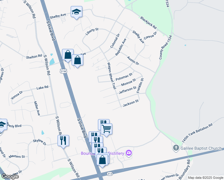 map of restaurants, bars, coffee shops, grocery stores, and more near 122 Darby Woods Court in Radcliff