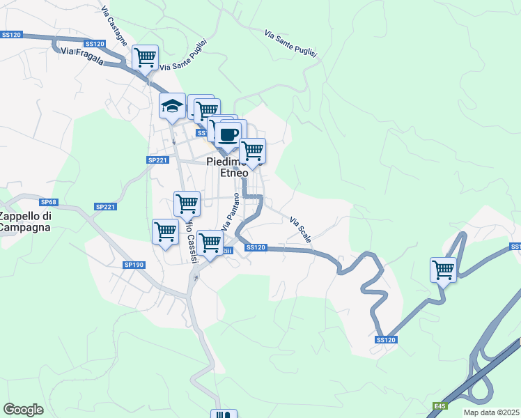 map of restaurants, bars, coffee shops, grocery stores, and more near 1 Via Roma in Piedimonte Etneo