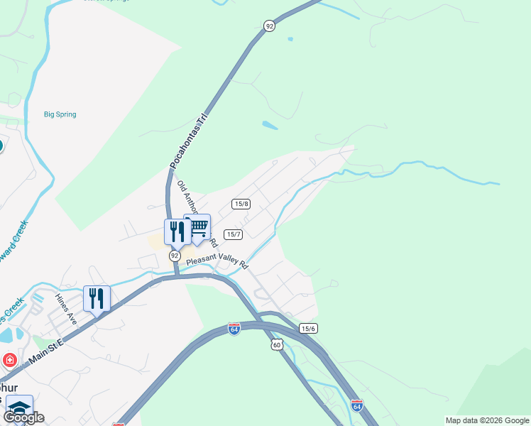 map of restaurants, bars, coffee shops, grocery stores, and more near 300 Hamilton Addition Road in White Sulphur Springs
