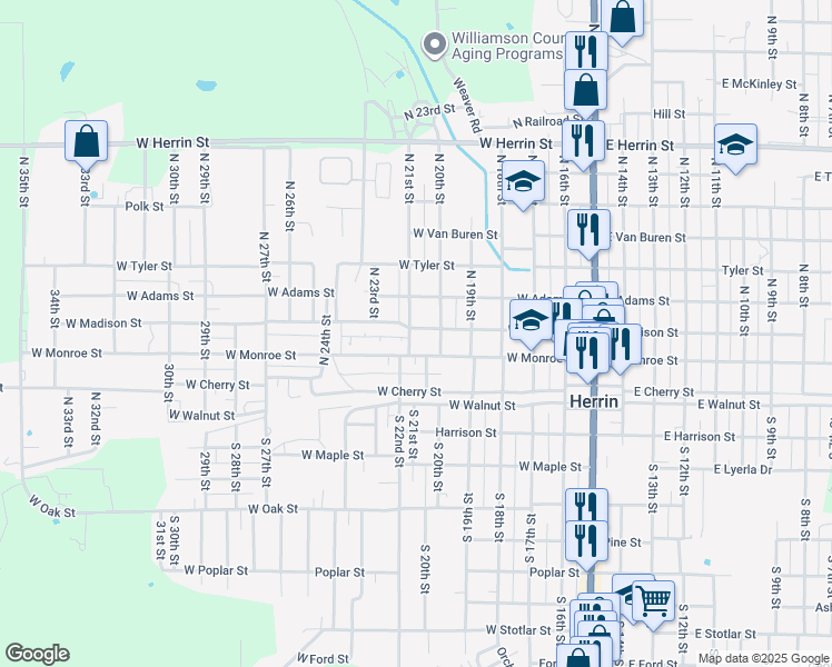 map of restaurants, bars, coffee shops, grocery stores, and more near 201 North 20th Street in Herrin