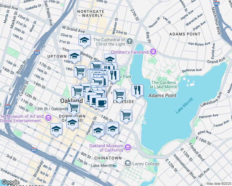 map of restaurants, bars, coffee shops, grocery stores, and more near 1546 Alice Street in Oakland
