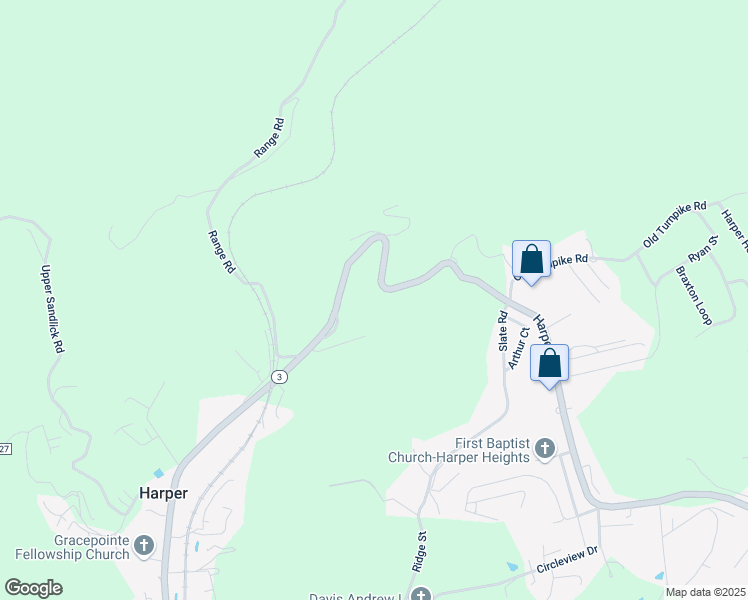 map of restaurants, bars, coffee shops, grocery stores, and more near 3150 Harper Road in Beckley