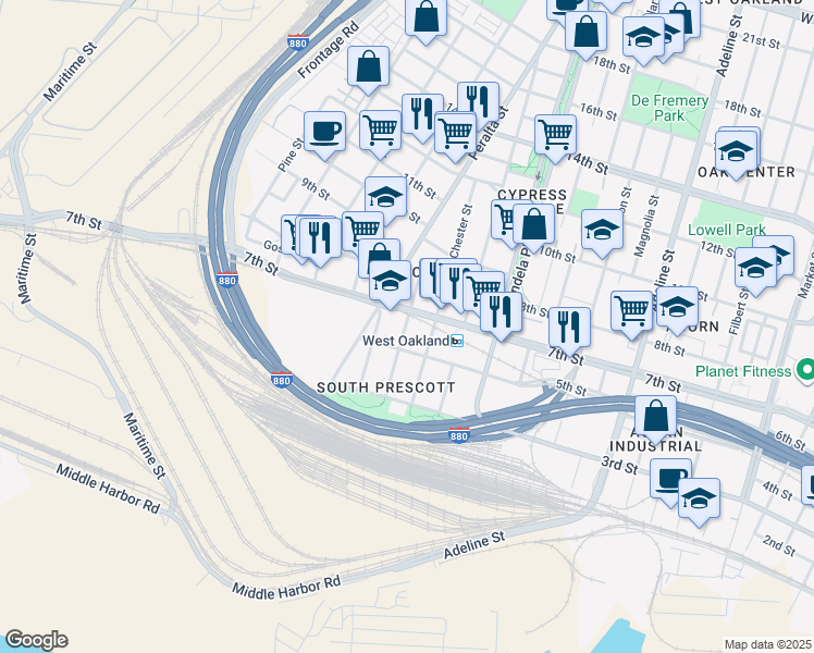 map of restaurants, bars, coffee shops, grocery stores, and more near 1528 7th Street in Oakland