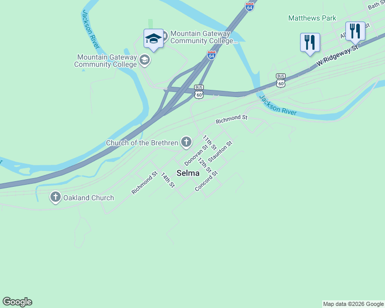 map of restaurants, bars, coffee shops, grocery stores, and more near 1100-1198 Donovan Street in Selma