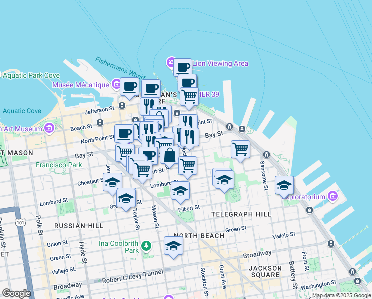 map of restaurants, bars, coffee shops, grocery stores, and more near in San Francisco