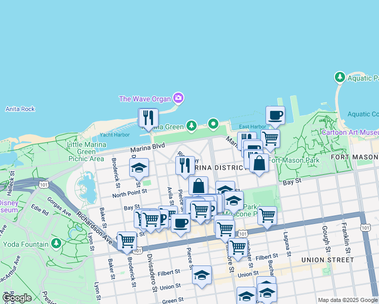 map of restaurants, bars, coffee shops, grocery stores, and more near in San Francisco