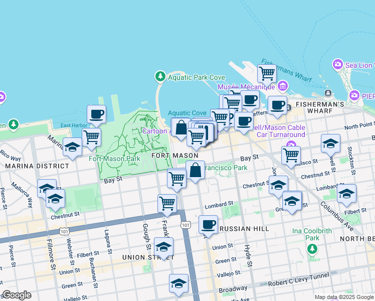 map of restaurants, bars, coffee shops, grocery stores, and more near 1000 North Point Street in San Francisco
