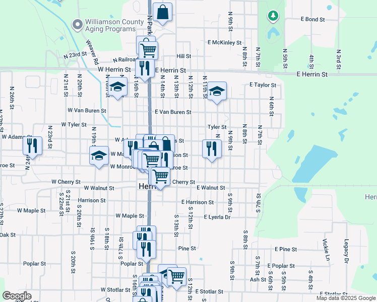 map of restaurants, bars, coffee shops, grocery stores, and more near 305 North 12th Street in Herrin