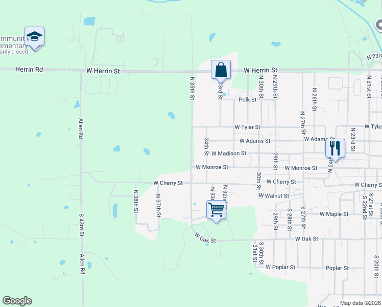 map of restaurants, bars, coffee shops, grocery stores, and more near North 35th Street in Herrin