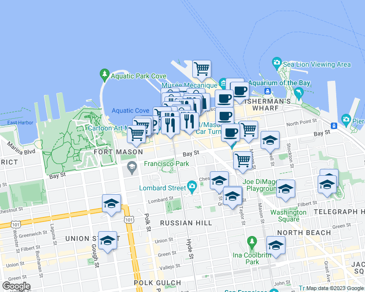 map of restaurants, bars, coffee shops, grocery stores, and more near 750 North Point Street in San Francisco