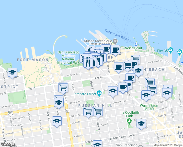 map of restaurants, bars, coffee shops, grocery stores, and more near 750 North Point Street in San Francisco