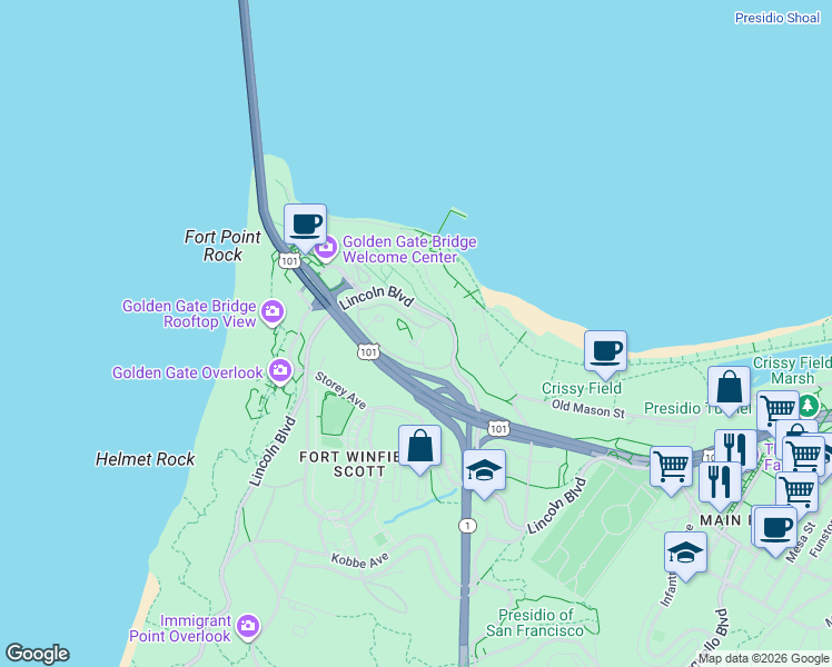 map of restaurants, bars, coffee shops, grocery stores, and more near 1256 Armistead Road in San Francisco