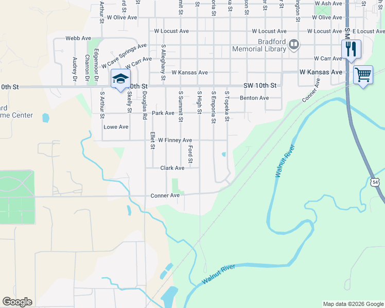 map of restaurants, bars, coffee shops, grocery stores, and more near 1209 South High Street in El Dorado