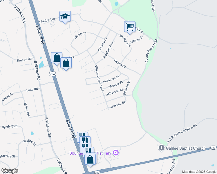 map of restaurants, bars, coffee shops, grocery stores, and more near 107 Monroe Street in Radcliff